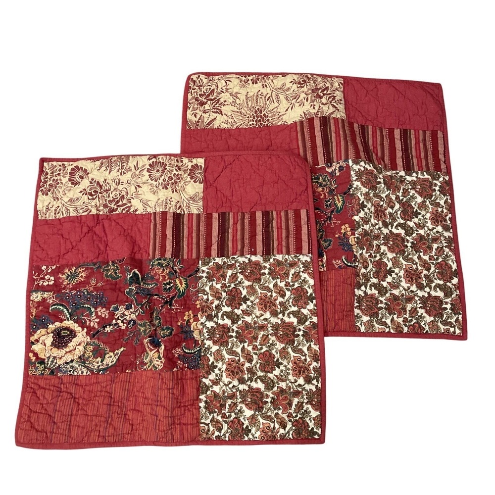 Pottery‎ Barn Set/2 Johanna RED Patchwork Quilted EURO Shams 26 X26 Set